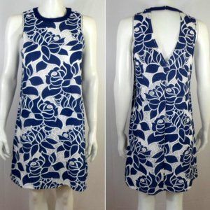 Emmelee Sleeveless Dress Blue White Floral Lace Knee Length